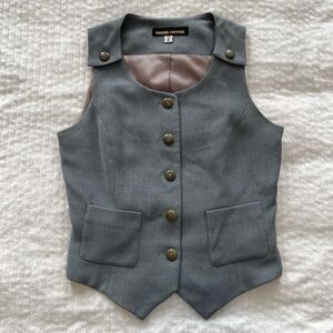 80s Vintage Barami Couture Tailored Vest Blue Gray Made in USA Womens Size 4